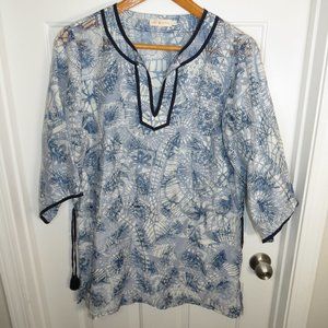 Tory Burch Dream Catcher Printed Caftan Tunic Sz LG Poly Linen Blend